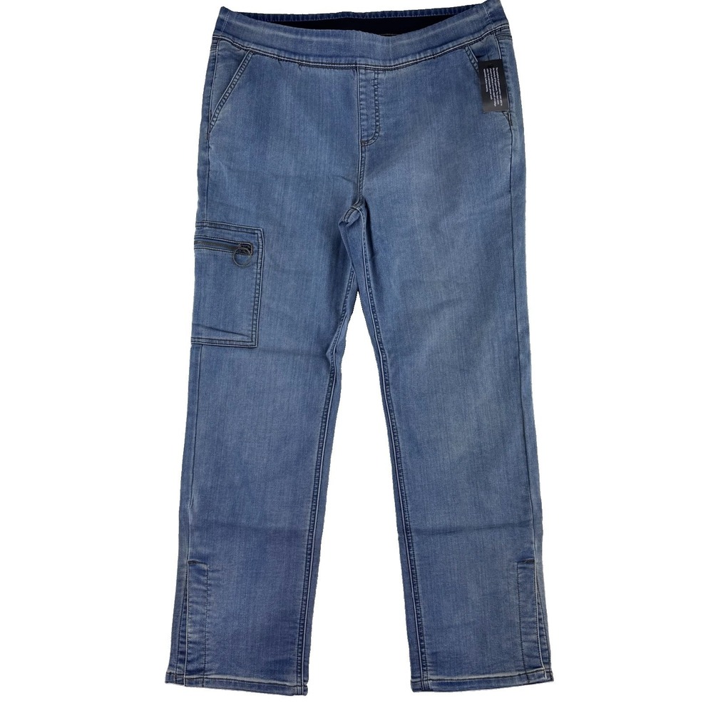 Denim & Co Adaptive Comfy Knit Patch Pocket Denim Jeans Large Blue